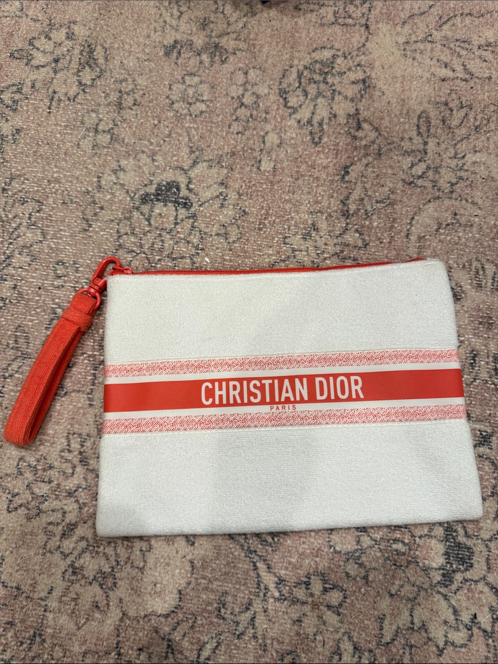 Dior White and orange 🍊 Christian Dior Canvas Cosmetic Pouch